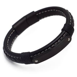 Stainless Steel Accessories Men's Leather Bracelet, Hand Woven Black Leather Christmas Gift
