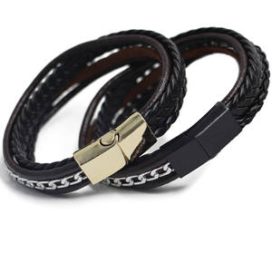 Punk Stainless Steel Chain Combination Leather Bracelet Multi-layer Accessories Personality Men Brac
